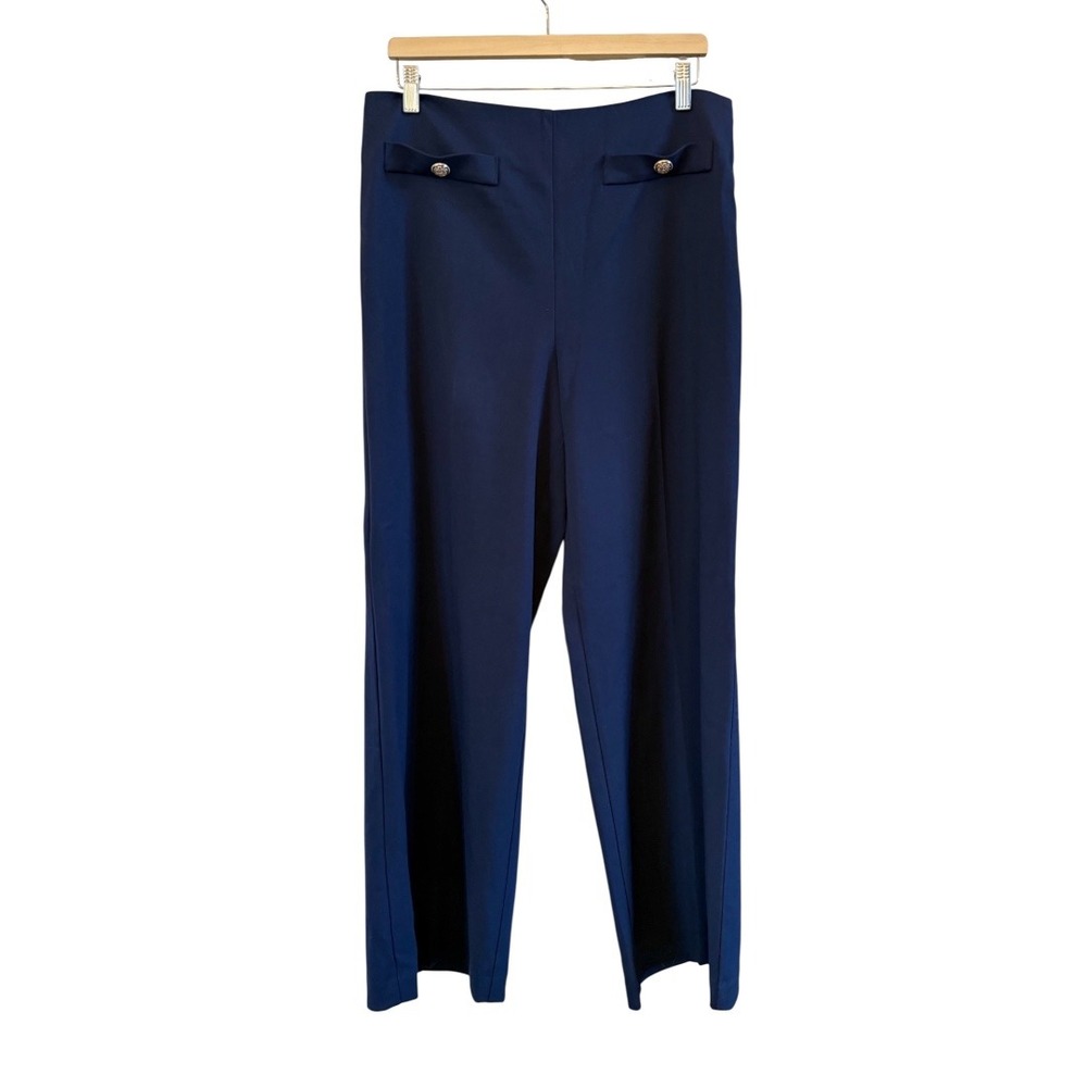 LOFT‎ Navy Blue Flat Front Side Zip Wide Leg Business Casual Trousers Pant Sz 12